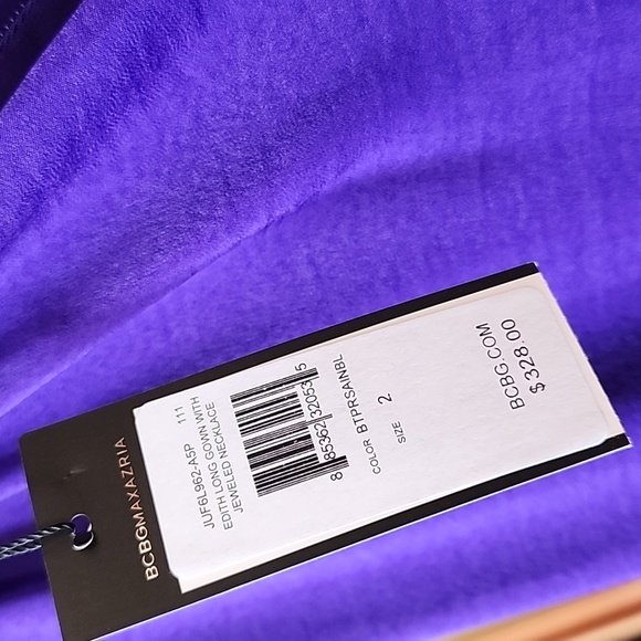 NWT BCBGMAXAZRIA Long Gown Dress with Jeweled Necklace size 2 purple 💜 color - Picture 12 of 15